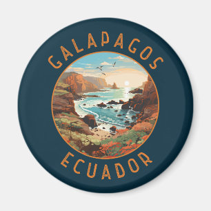 Galapagos Islands Retro Distressed Circle Magnet