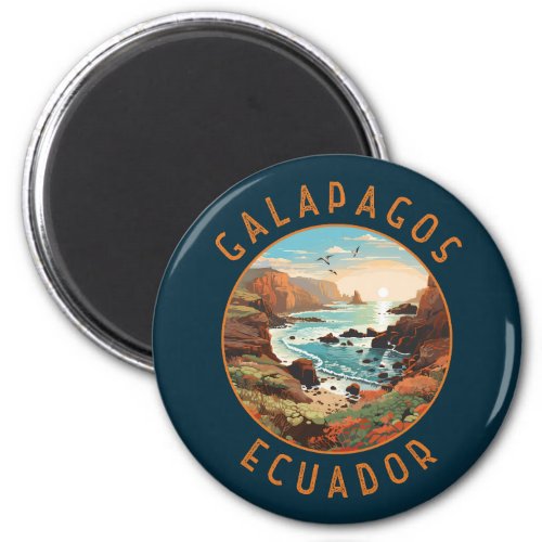 Galapagos Islands Retro Distressed Circle Magnet