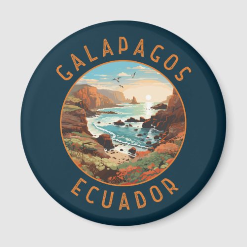 Galapagos Islands Retro Distressed Circle Magnet