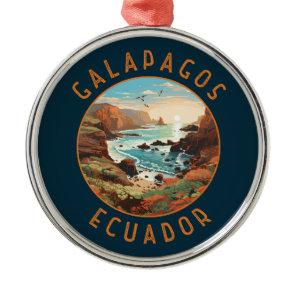 Galapagos Islands Retro Distressed Circle Metal Ornament