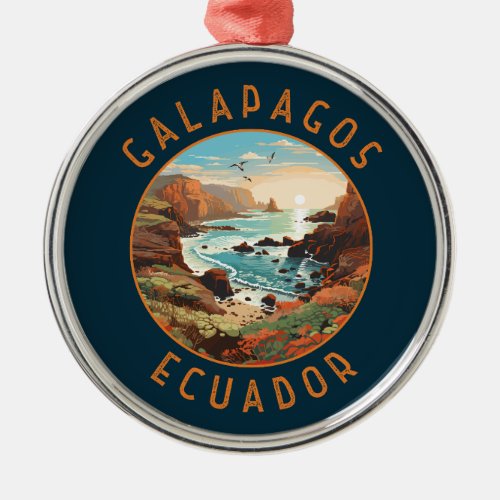 Galapagos Islands Retro Distressed Circle Metal Ornament
