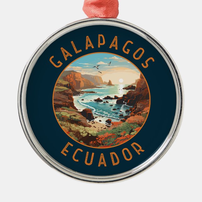 Galapagos Islands Retro Distressed Circle Metal Ornament (Front)