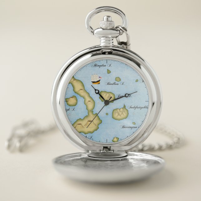 Galapagos Islands Sea Map Nautical Compass Design Pocket Watch (Inside)