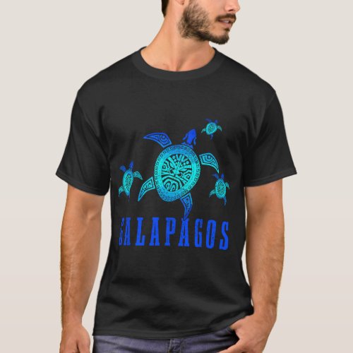 Galapagos Islands Sea Turtle Tribal Pattern Scuba  T_Shirt