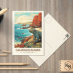Galapagos Islands Travel Art Vintage Postcard<br><div class="desc">Galápagos Islands in a vector art style. The Galápagos Islands is a volcanic archipelago in the Pacific Ocean. It's considered one of the world's foremost destinations for wildlife-viewing.</div>