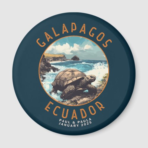 Galapagos Islands Turtle Distressed Circle Custom Magnet