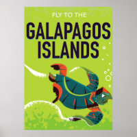 Galapagos Islands vintage travel poster art.
