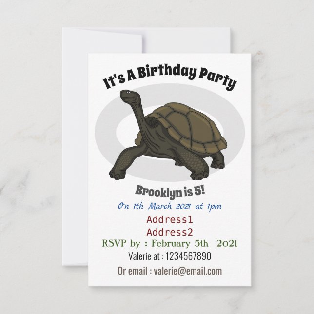 Galapagos land tortoise illustration invitation (Front)