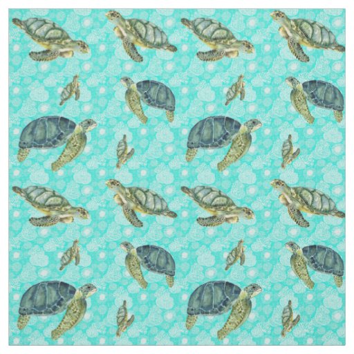 Galapagos Sea Turtles Watercolor Fabric