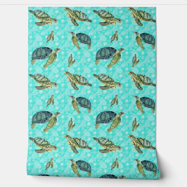Galapagos Sea Turtles Watercolor Wallpaper (Unrolling)