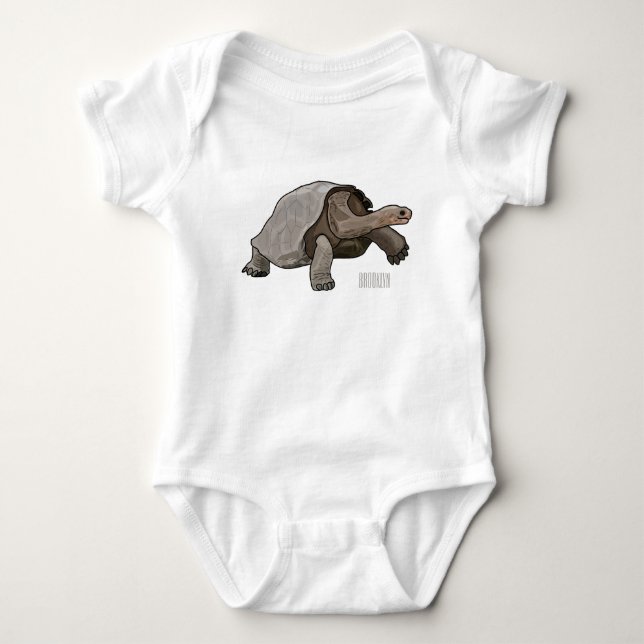 Galapagos tortoise cartoon illustration baby bodysuit (Front)