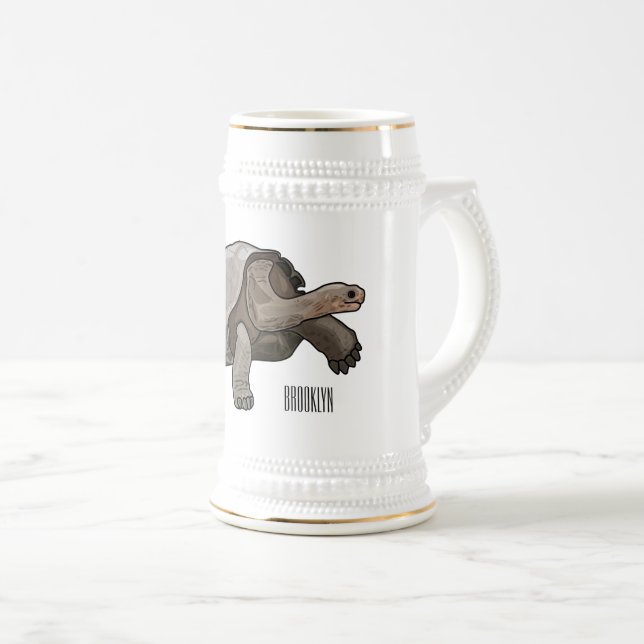 Galapagos tortoise cartoon illustration beer stein (Front Right)