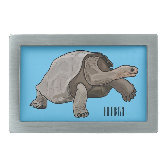 Galapagos tortoise cartoon illustration belt buckle (Front)