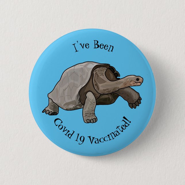 Galapagos tortoise cartoon illustration button (Front)