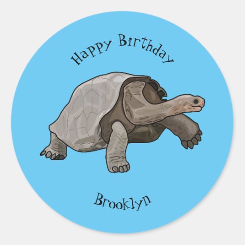 Galapagos tortoise cartoon illustration classic round sticker