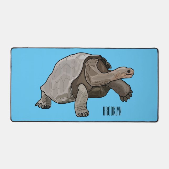 Galapagos tortoise cartoon illustration desk mat (Front)