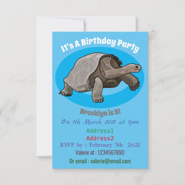 Galapagos tortoise cartoon illustration invitation (Front)