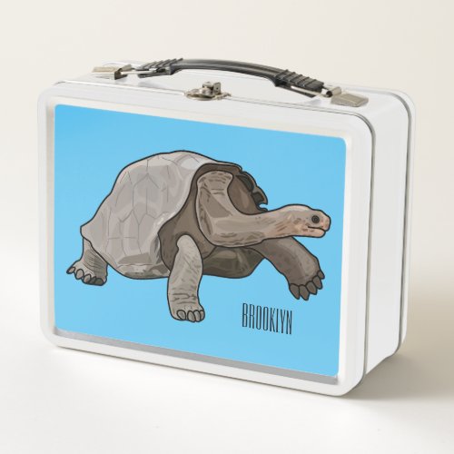 Galapagos tortoise cartoon illustration metal lunch box