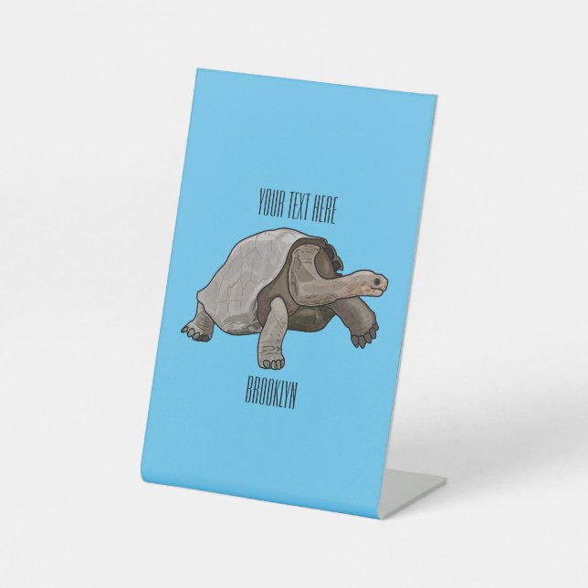Galapagos tortoise cartoon illustration pedestal sign (Front)