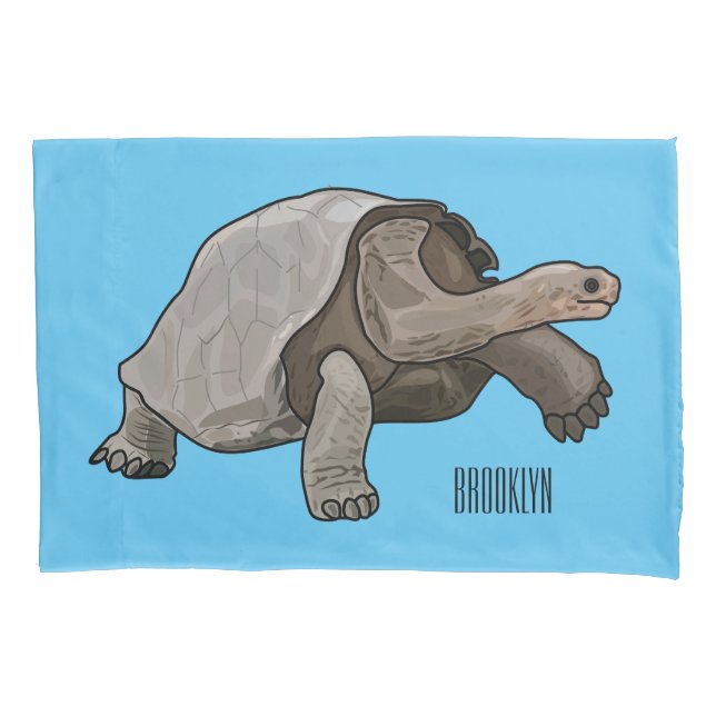 Galapagos tortoise cartoon illustration pillow case (Front)