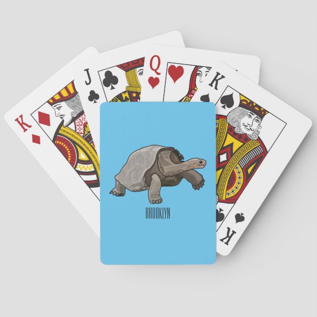 Galapagos tortoise cartoon illustration poker cards (Back)