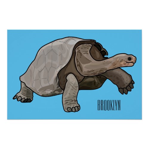 Galapagos tortoise cartoon illustration poster