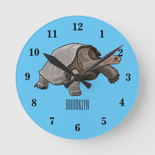 Galapagos tortoise cartoon illustration round clock