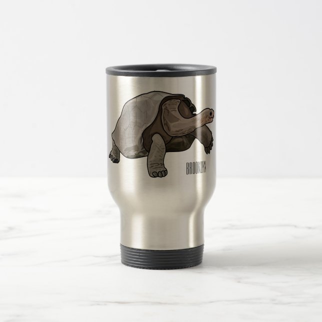 Galapagos tortoise cartoon illustration travel mug (Center)
