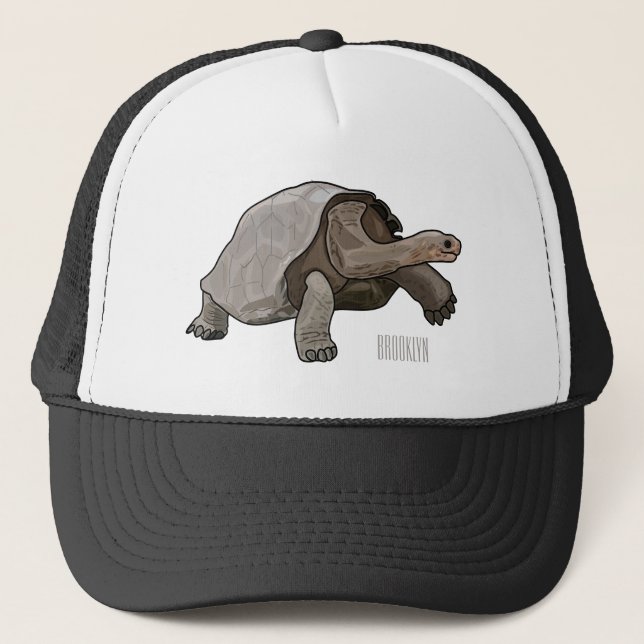 Galapagos tortoise cartoon illustration trucker hat (Front)