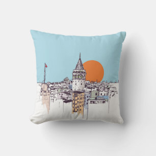 Galata Tower and Galata district of Beyoglu Istanb Throw Pillow