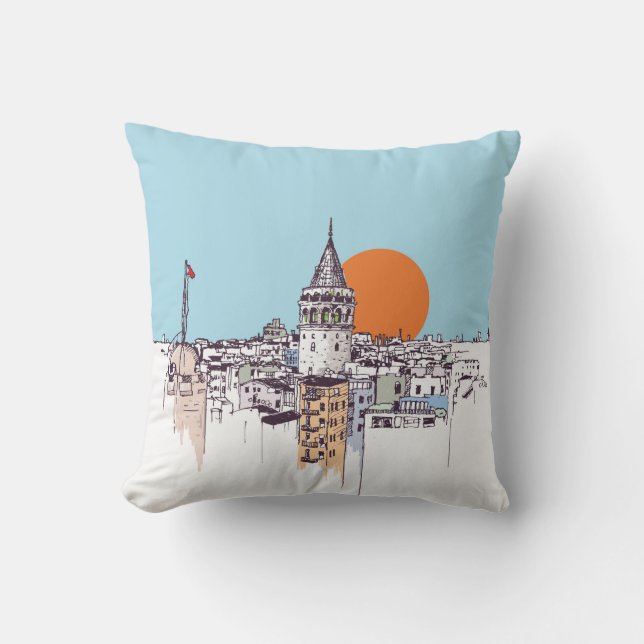 Galata Tower and Galata district of Beyoglu Istanb Throw Pillow (Front)