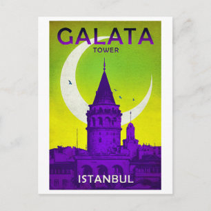 Galata tower, Istanbul, Turkey, vintage, travel Postcard