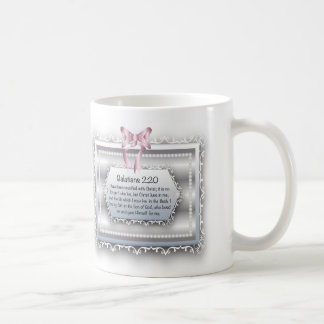Galatians 2:20 Bible Inspiration Quote Pearls Bow Coffee Mug