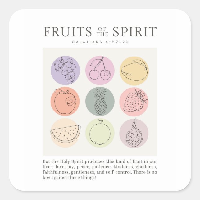 Galatians 5:22-23 Fruit of the Spirit Square Sticker (Front)