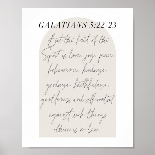 Galatians 522_23 Minimal Boho Beige Arch Script Poster