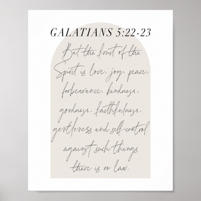 Galatians 5:22-23 Minimal Boho Beige Arch Script Poster (Front)