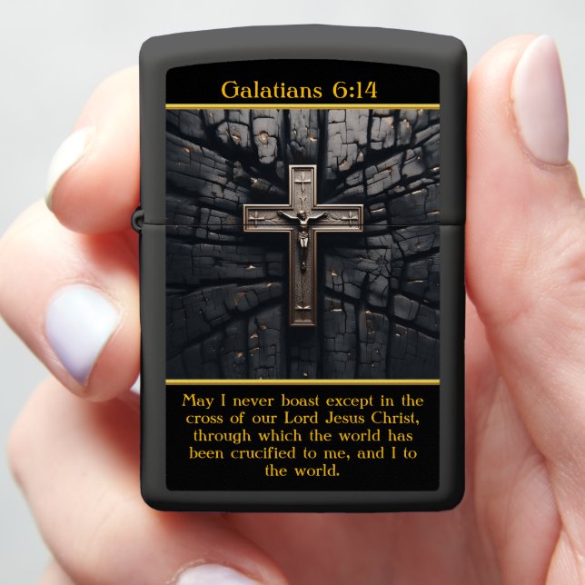 Galatians 6:14 Boast Only in the Cross Zippo Lighter (In Hand)
