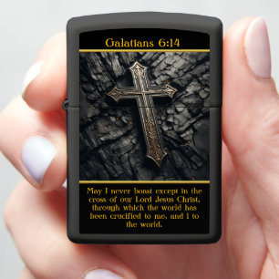 Galatians 6:14 Faith Engraved Rustic Wood Zippo Lighter
