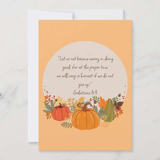 Galatians 6:9 Harvest Autumn Fall Thankful Pumpkin Card (Front)
