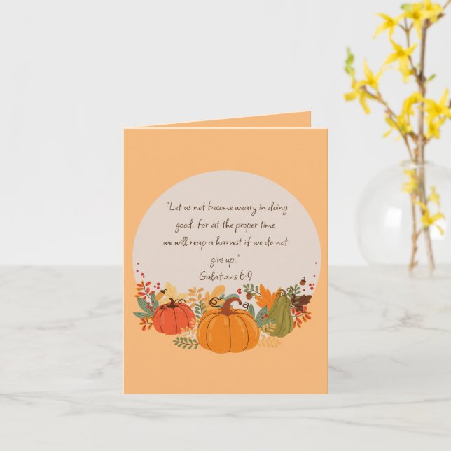 Galatians 6:9 Harvest Autumn Fall Thankful Pumpkin Card (Yellow Flower)