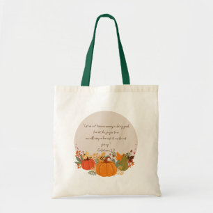 Galatians 6:9 Harvest Autumn Fall Thankful Pumpkin Tote Bag