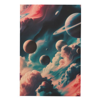 Galaxies Amidst Colorful Clouds Wood Wall Art