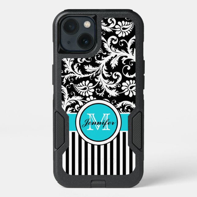 Galaxy 7 Case | Monogram, Aqua, Black, White (Back)