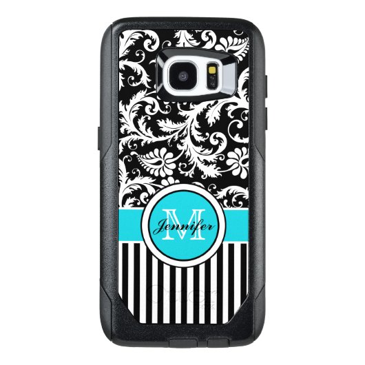 Galaxy 7 Case | Monogram, Aqua, Black, White (Back)