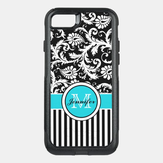 Galaxy 7 Case | Monogram, Aqua, Black, White (Back)