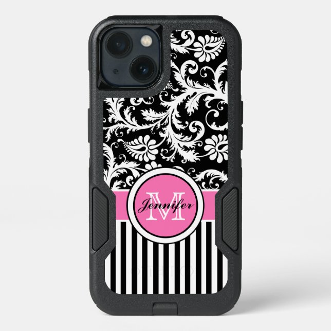 Galaxy 7 Case | Monogram, Pink, Black, White (Back)