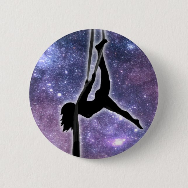Galaxy Aerialist dancer pose on Aerial Silks Button (Front)