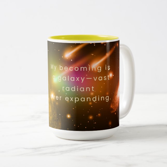 Galaxy Affirmation Mug – Radiant & Ever Expanding (Front Right)