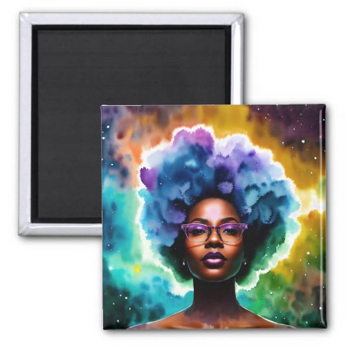  Galaxy Afro Black Woman In Glasses Magnet
