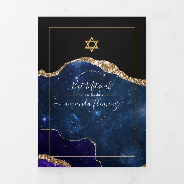 Galaxy Agate Bat Mitzvah Photo Tri-Fold Card (Cover)